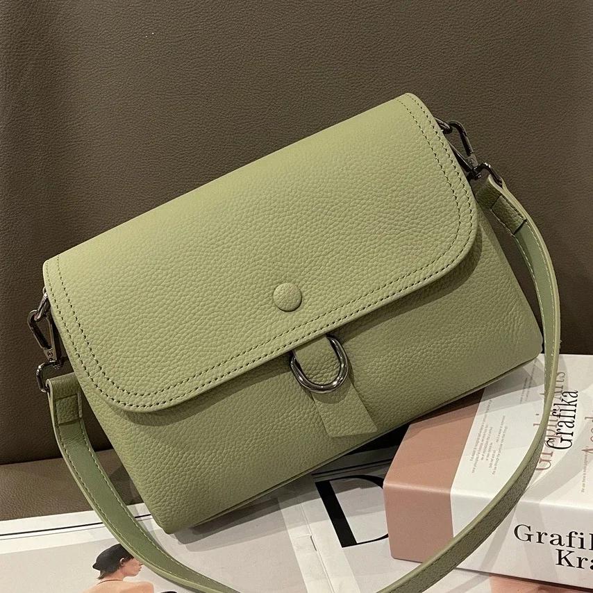Women's Genuine Leather Luxury Underarm Bag Square Handbag Solid Versatile Real Cowhide Multi Compartment Single Shoulder Bag