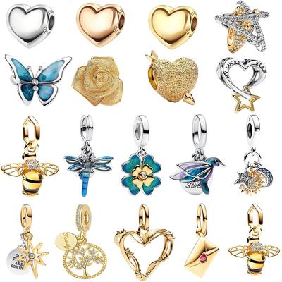 New Original Copper Colorful Heart Clover Rose Star Butterfly Bird Bead Charms For Diy Bracelet Necklace Women Gift