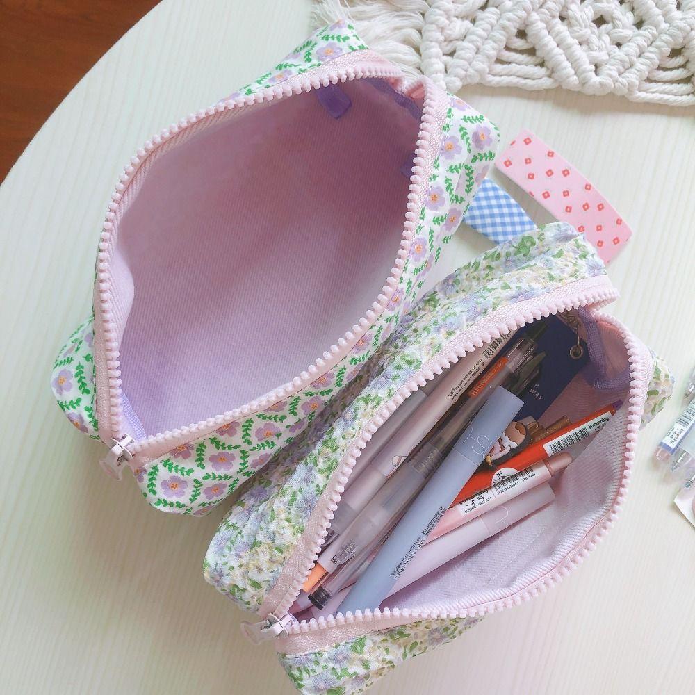 Simple Canvas Multi-function Zipper Pencil Bag Storage Bag Cosmetic Bag Stationery Pouch