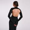 Elegant Slim Fit Long Sleeve Sexy Backless Dress Women Summer Slit Casual High Waist Black Long Dresses Women Fashion Stand Collar Party Dress 26443