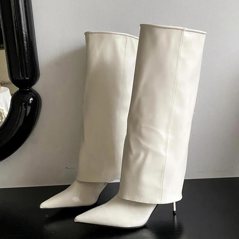 

Fashion Eilyken Winter Sexy Pointed Toe Knee-High Women Boots Fashion Thin High Heels Stripper Booties Shoes Zapatos De Mujer 35 абрикосовый