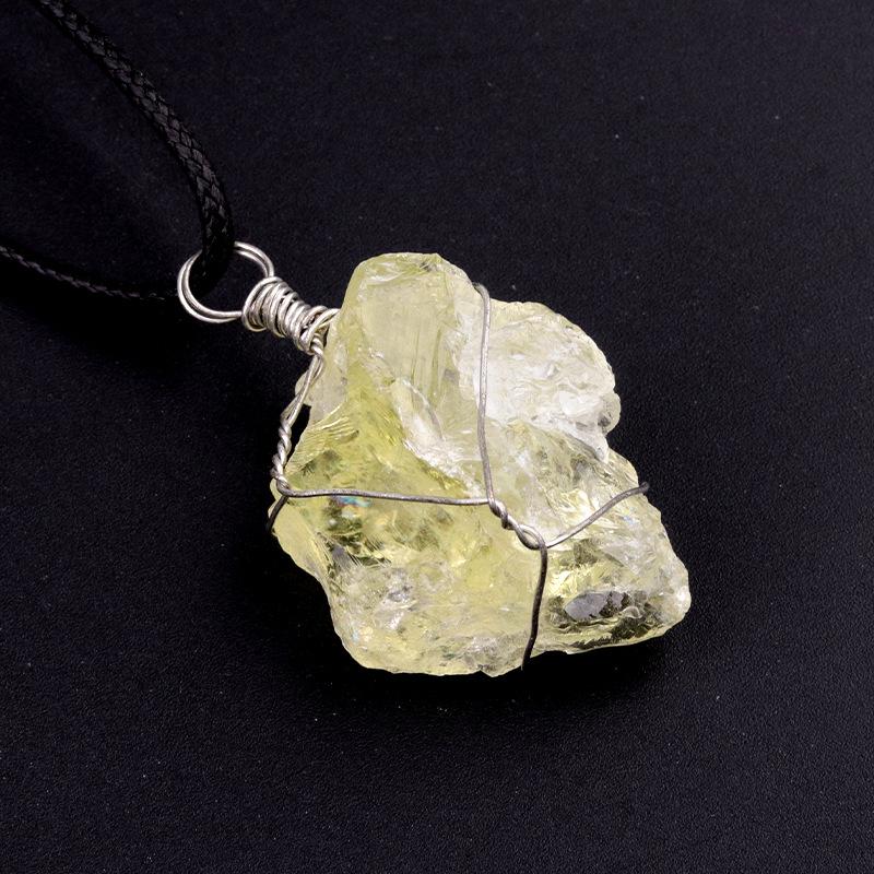 Citrine and Amethyst Wire Pendant Necklace with Pink, White, and Fluorite Aventurine Stones