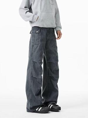 Tide Men's Pleated Distressed Workwear Pants - Retro High Street Punk Style, Loose Straight-Leg, Spring/Autumn.