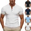 Men's Summer Casual V-Neck Ribbed T-Shirt Short Sleeve Color Tee Top For Holiday Outings