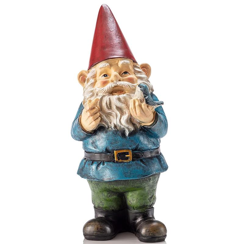 WTEMPO 1PC Christmas Decor Santa Claus Design Indoor Outdoor Decor Statuette with Bird Home Yard Garden and Farm Resin Ornament Festival Handicrafts