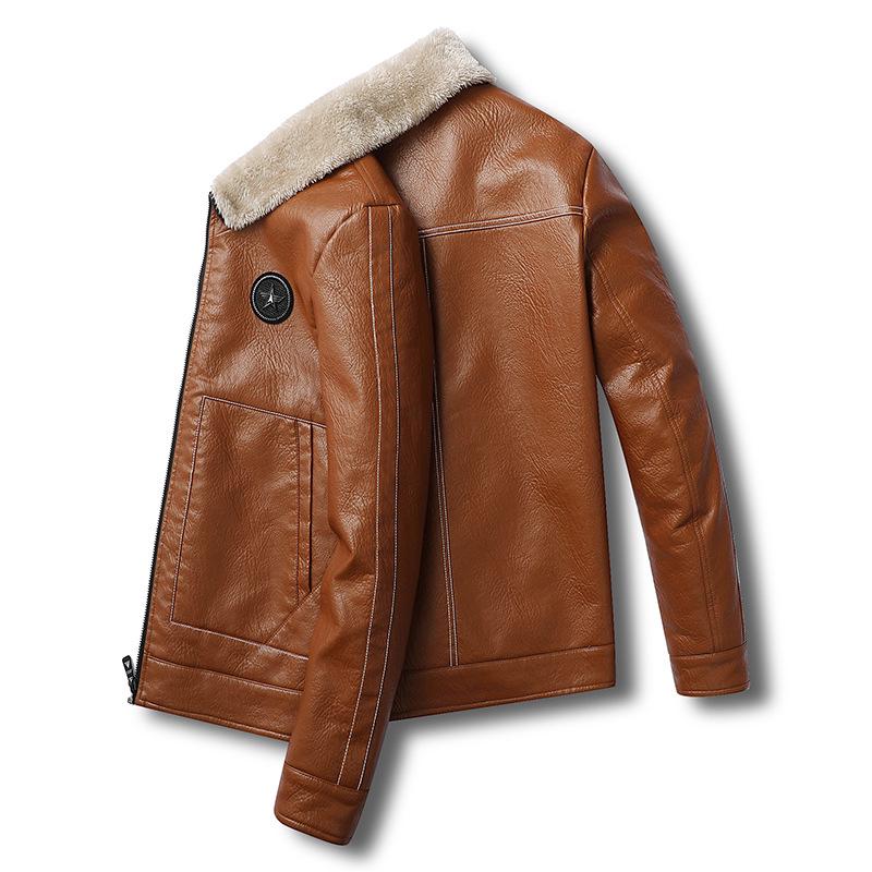 Men's Winter PU Leather Motorcycle Jacket with Lambswool Lining - Korean Style, Windproof, Thickened