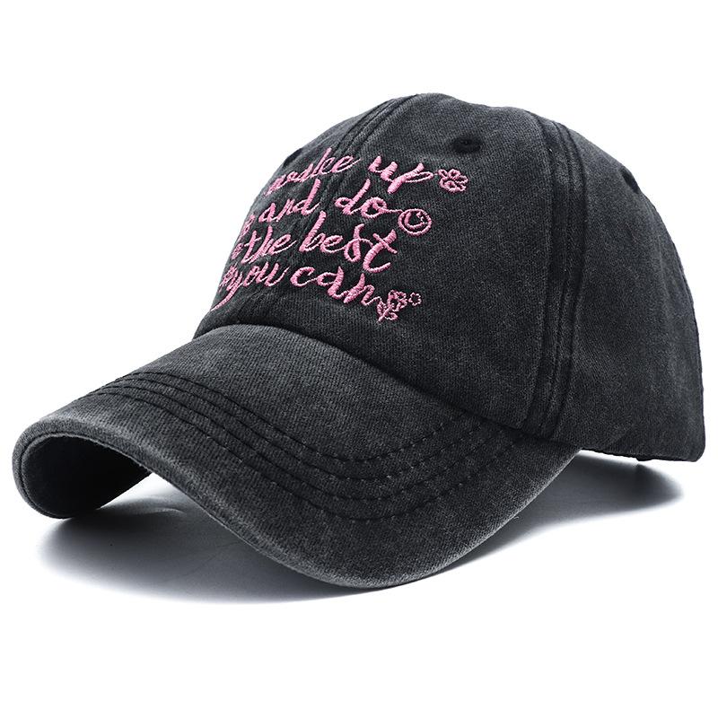 Women Baseball Cap Vintage Washed Cotton Soft Top Dad Hat Retro Y2K Pink Letter Embroidered Snapback Caps