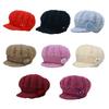 Women Knitting Hat Extended Brim Thickened Plush Winter Hat Solid Color Flower Decor Warm Hat Fashion Accessories