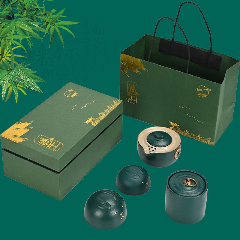 High-end Dragon Boat Festival Travel Tea Set Gift Box Set Gift Kuaike Cup One Pot Two Cups Business Gift Box