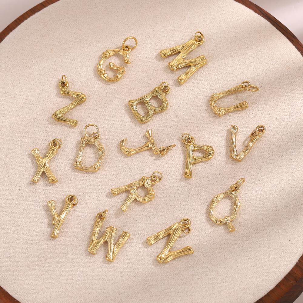 CARLIDANA Letter Charm Waterproof Stainless Steel Accessories DIY Jewelry Bamboo Knot Necklace Bracelet Alphabet Pendant