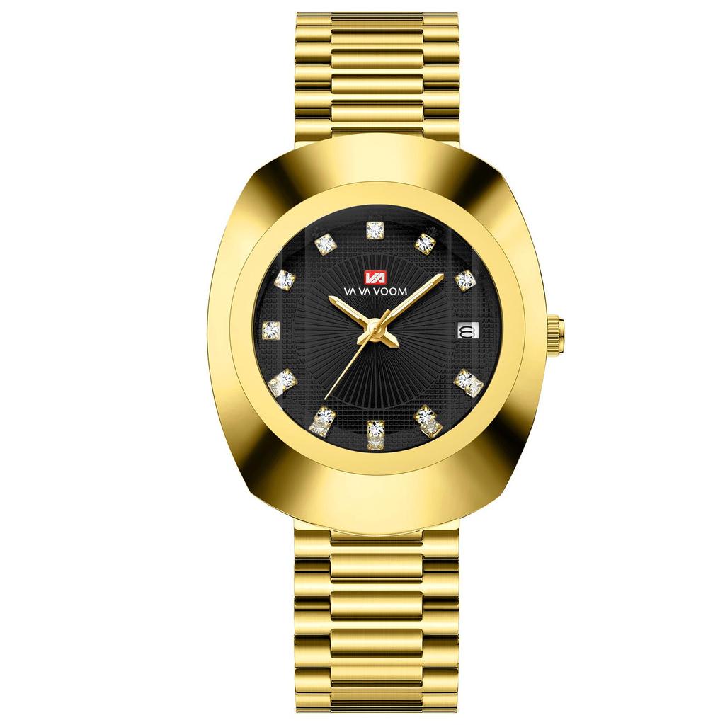 Gold Diamond-Set Waterproof Quartz Couple Watch with Steel Band