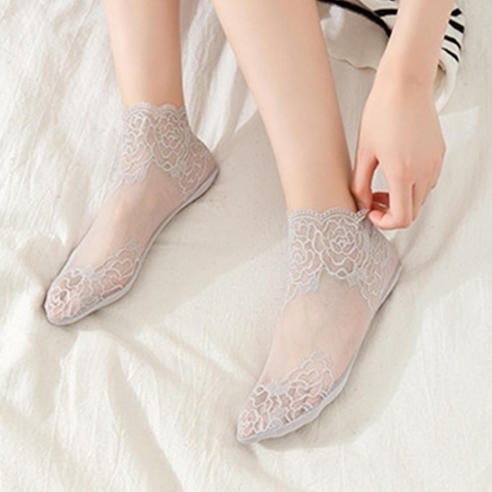 Șosete invizibile de vară pentru femei, cu model geometric din dantelă, bordură florală tricotată, respirabile, șosete de gleznă din dantelă