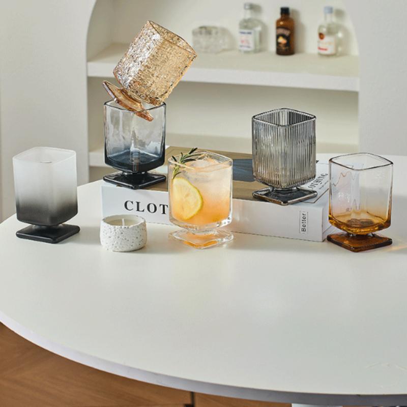 Gradient Colored Square Glass Uniquely Maillard Colored Low Footed Glass Vintage Style Juice Glass Sparkling Water Cup
