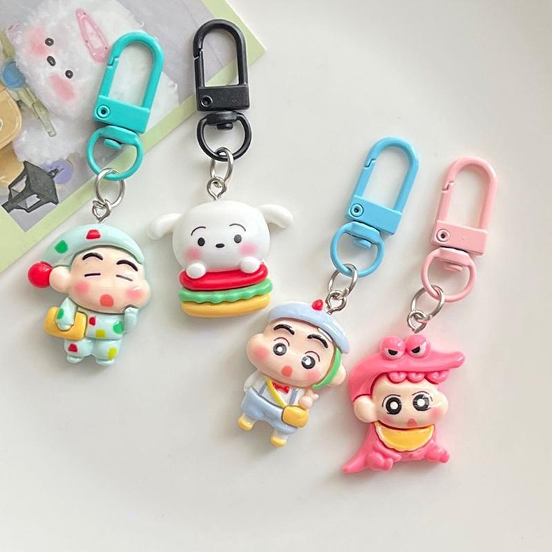 Crayon Shin-Chan Car Key Chain Cute Couple Schoolbag Ornaments Anime Cartoon Pendant Charm Keyring Figures Accessories Gift