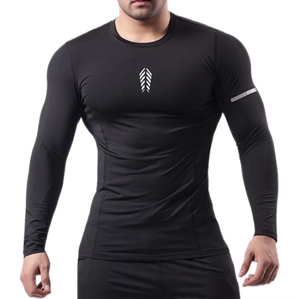 HedingRed Compression Sports Long Sleeve Fitness UV Men's Top, Undershirt, T-Shirt, Undershirt, Breathable, Quick-Drying, Protection, 17810CS-blk-M