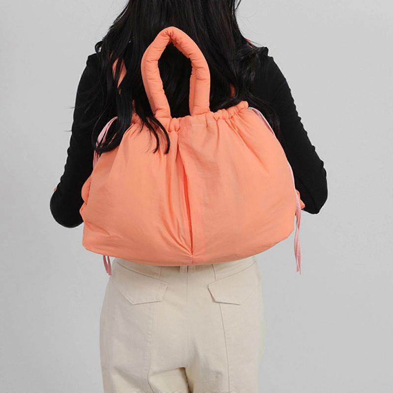 Women Simple Shoulder Bag Puffer Crossbody Bag Large Capacity Backpack Solid Color Messenger Bag for Daily Travel White
