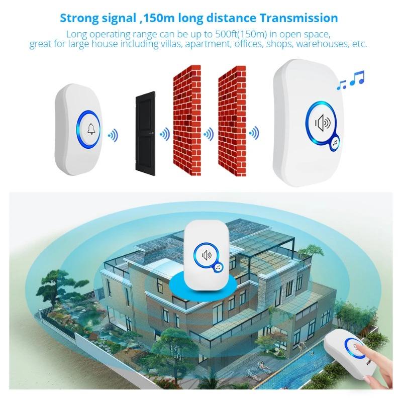 Wireless Waterproof Doorbell Doorbell Waterproof Wireless Chime Home Doorbell Intelligent 32 Songs Smart Doorbell Alarm With Battery