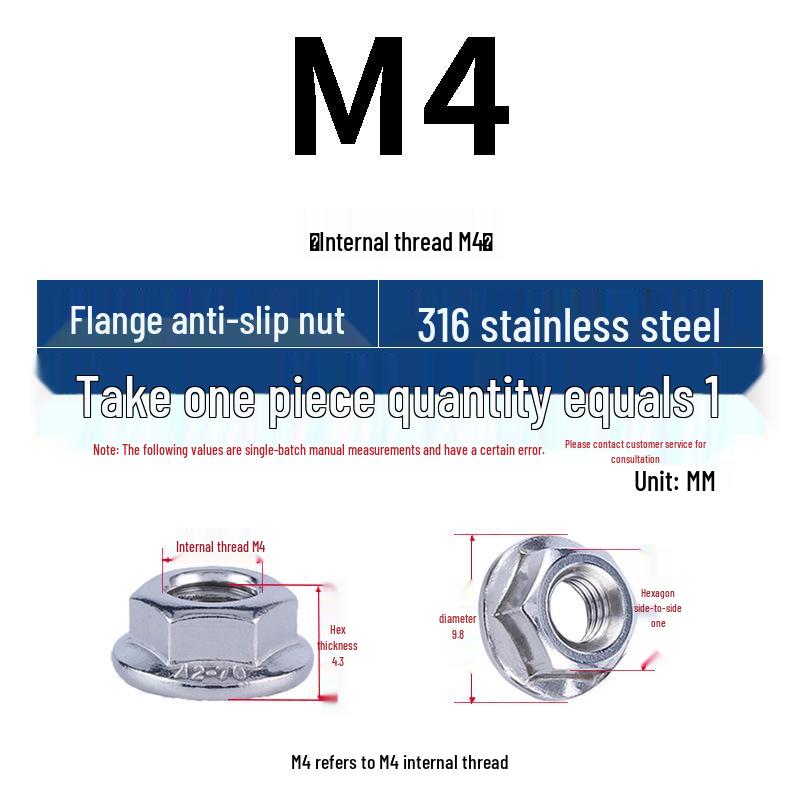 304 Stainless Steel Hex Flange Nut with Anti-Slip Washer, M3-M16
