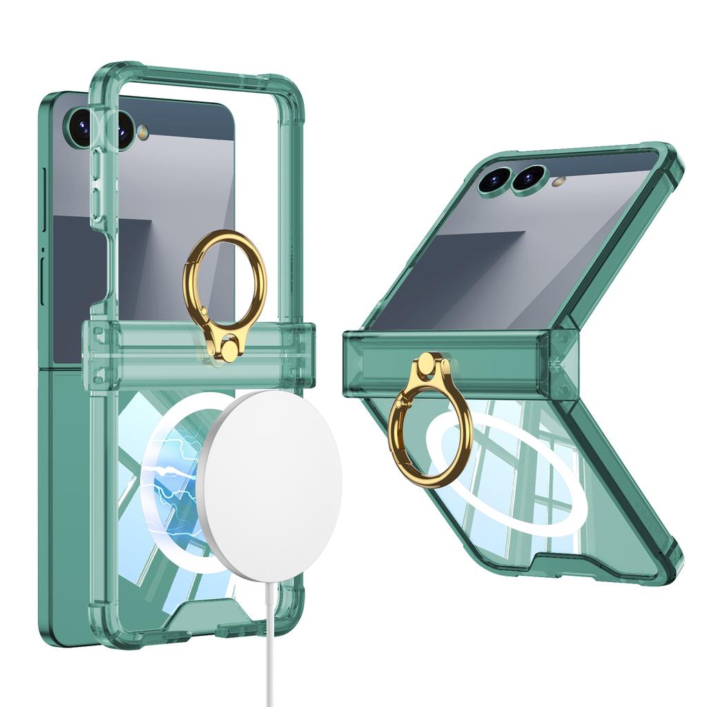 Samsung Zflip7 Mobile Phone Case Transparent Airbag Ring Holder Flip7 Folding Anti Fall Full Cover Case