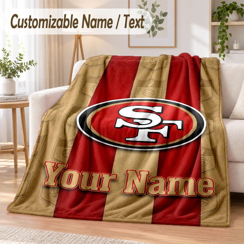 Custom Text Flannel Blanket San Francisco 49ers Print Warm Cozy Blanket Home Sofa Bedding