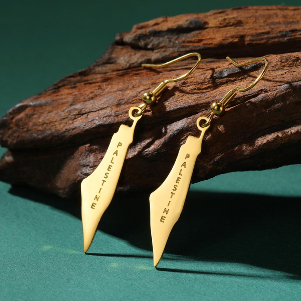 My Shape Palästina Karte Hängeohrringe für Damen Edelstahl Goldfarbe Palästinenser Ethnische Kartenohrringe Schmuck Großhandel