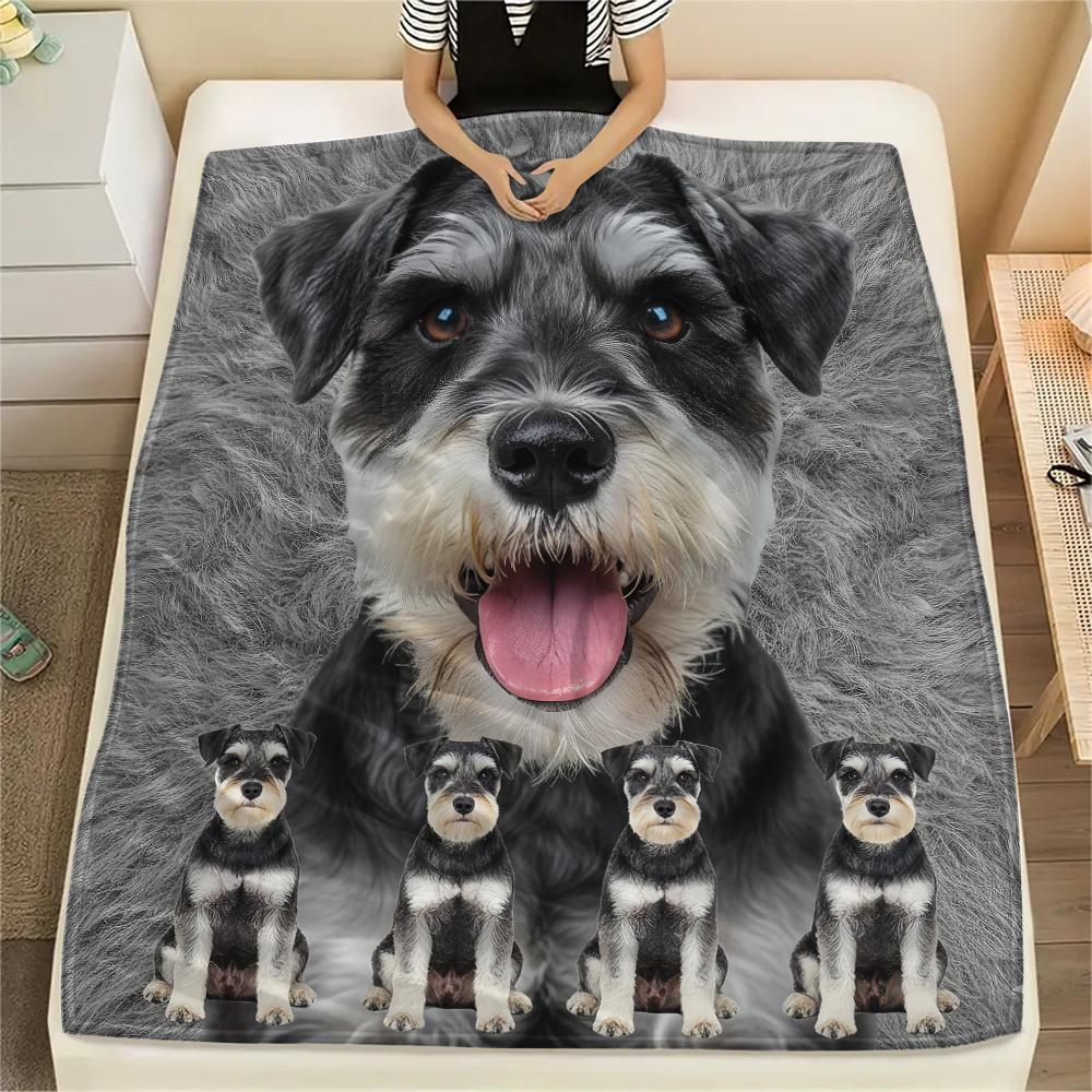 1Pc Yorkshire Terrier Schnauzer Print Flannel Blanket, High quality Comfortable for All Seasons, Home Decor, Warmth and Comfort, Perfect for Gifts