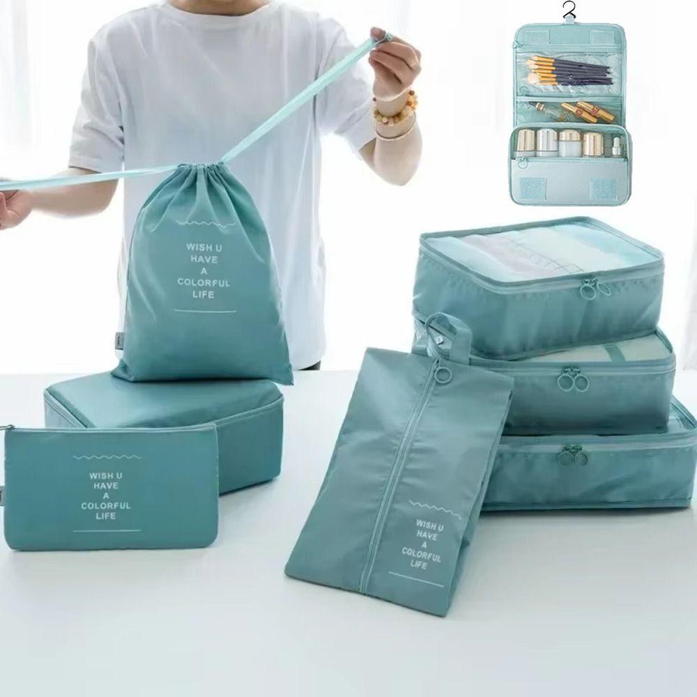 8Pcs Foldable Travel Organizer Set Waterproof Large Capacity Suitcase Packing Cubes Various Sizes with Handle Suitcase Pouch
