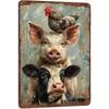 Metal Wall Art Farm Animals Pig Cow Chicken Vintage Poster for Kitchen Bar Cafe Rustic Decor