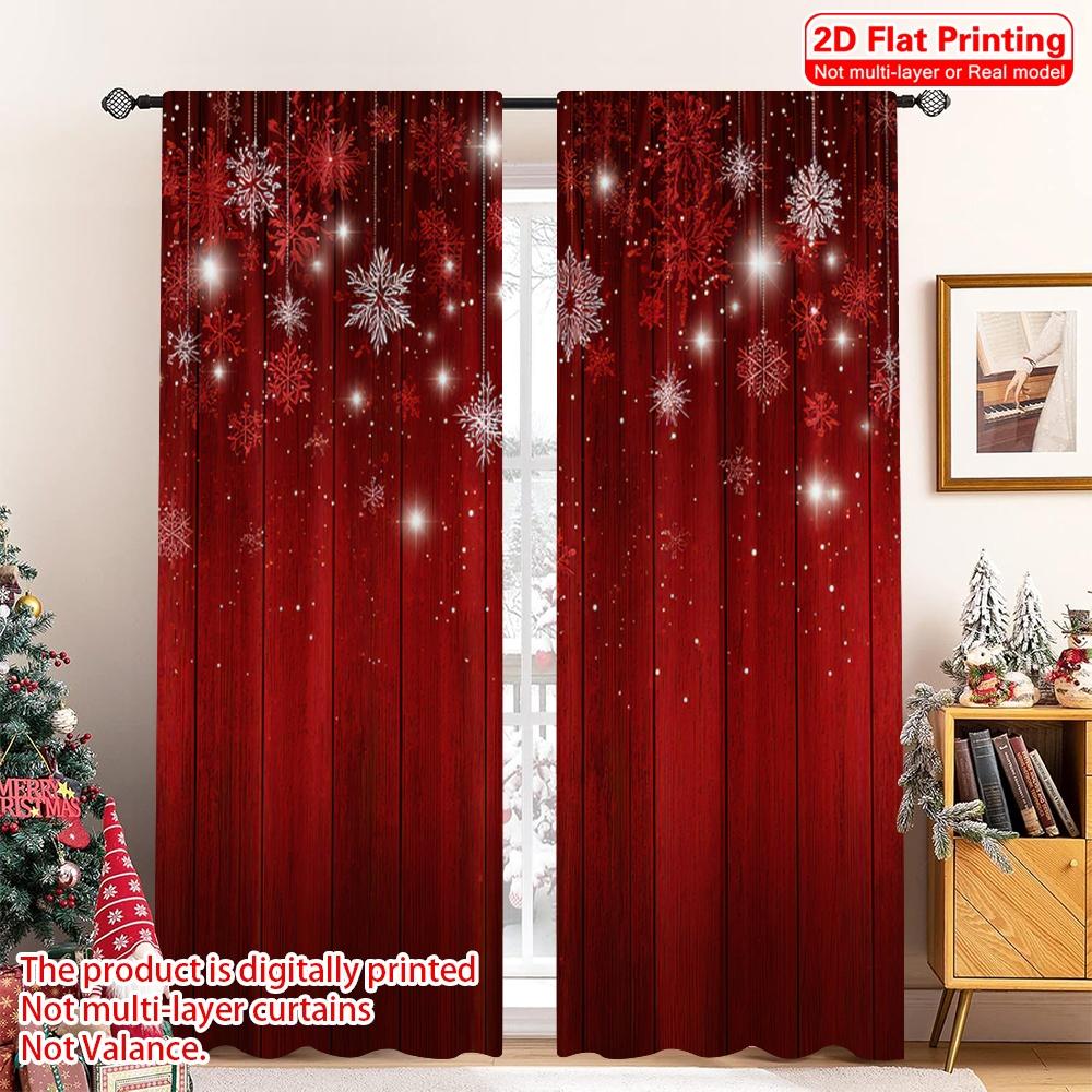 

2D flat printing 2pcs Happy Christmas Scene Curtains Red Snowflakes Festive Christmas scopic and stylish 100% polyester fiber 52.50×116.00 CM 2pcs