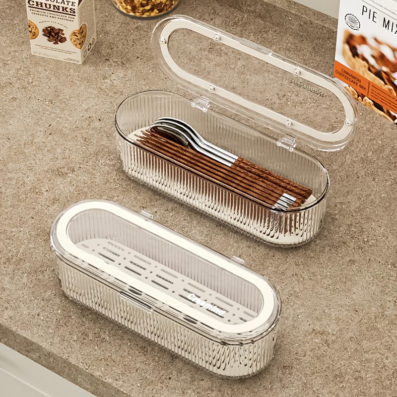 Multifunctional Tableware Storage Box - Clamshell Dust and Moisture Proof, Storage Case with Drain Tray, Kitchen Tableware Storage Rack