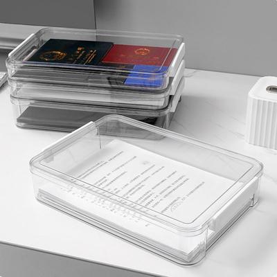Boîte à Fichiers A4 Grande Capacité, Rangement PET Transparent Imperméable, Organisateur de Bureau Empilable à Couvercle à Clip