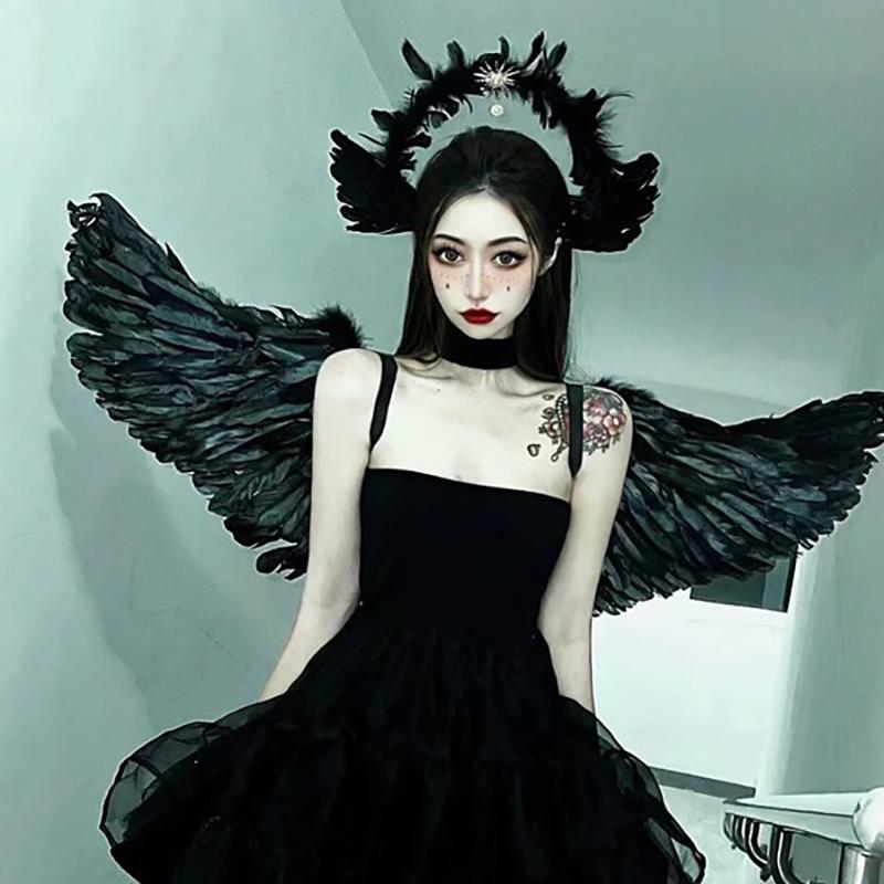 1 Set White Wings Feather Lolita Goddess Halloween Christmas Costume Accessory For Women And Girls Party Dress Up Angel Headband