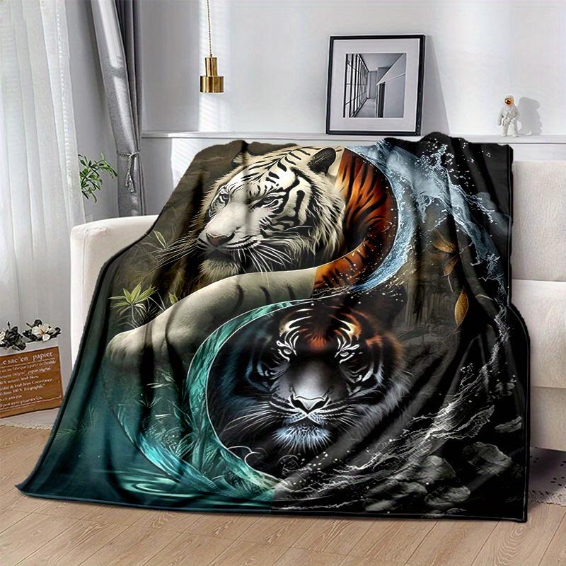 1pc The Dual Nature of Tigers In Water and Fire Blanket, Soft Warms, Living Room, Travel, Camping, Car Blankets, Beach