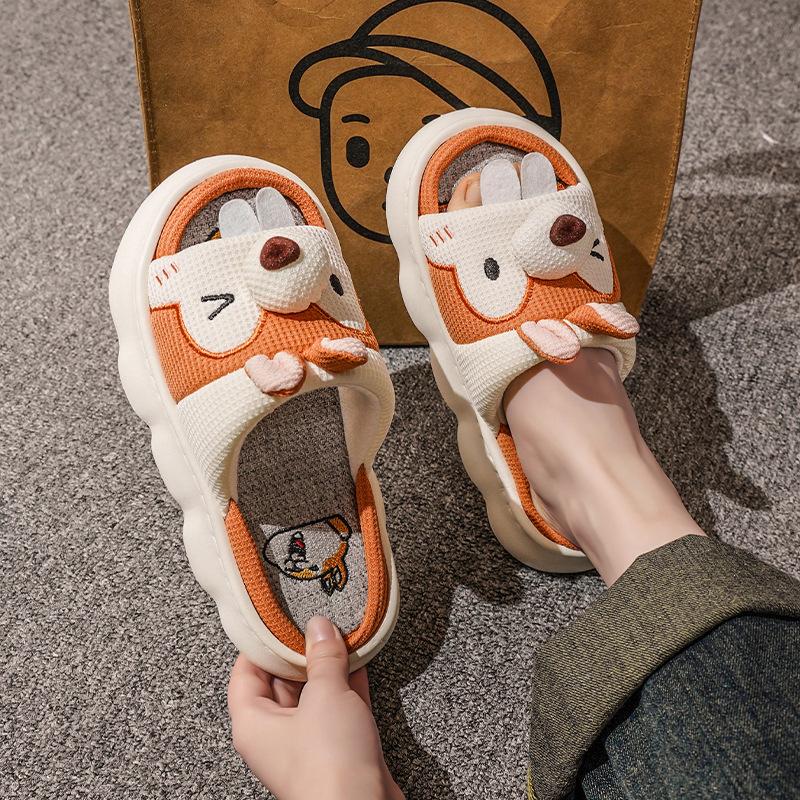 

Fashion Breathable Linen Slippers Women Cute Squirrel Home Platform Shoes Comfort Cartoon Couples Indoor Slipper Ladies Fashion Slides 44-45(Fit 26.5-27cm)
