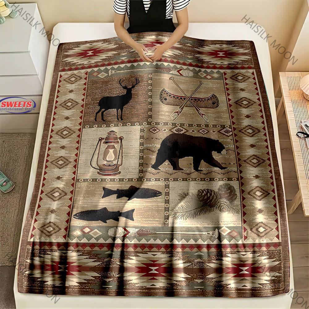 American Country Animal Print Blanket Warm Soft and Comfortable Home Travel Blanket Sofa Bedding Cover Blankets Gift for Friends