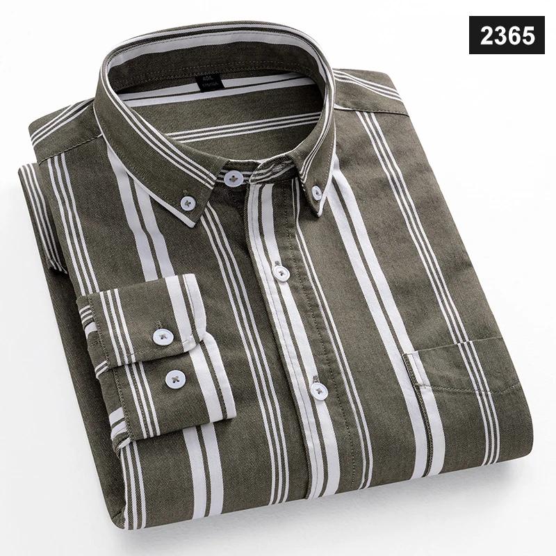 Men Cotton Oxford Striped Casual Long Sleeve Shirts New Fashion Businessman Office Daily Classic Men Top Clothing Dress Regular