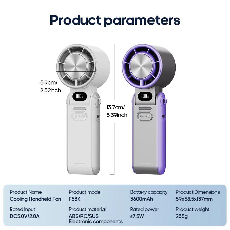 Outdoor Foldable Portable Handheld Fan Mini Cooling Rechargeable 3600mAh 100-level Free Control High Speed Turbo Fan Kawaii fan