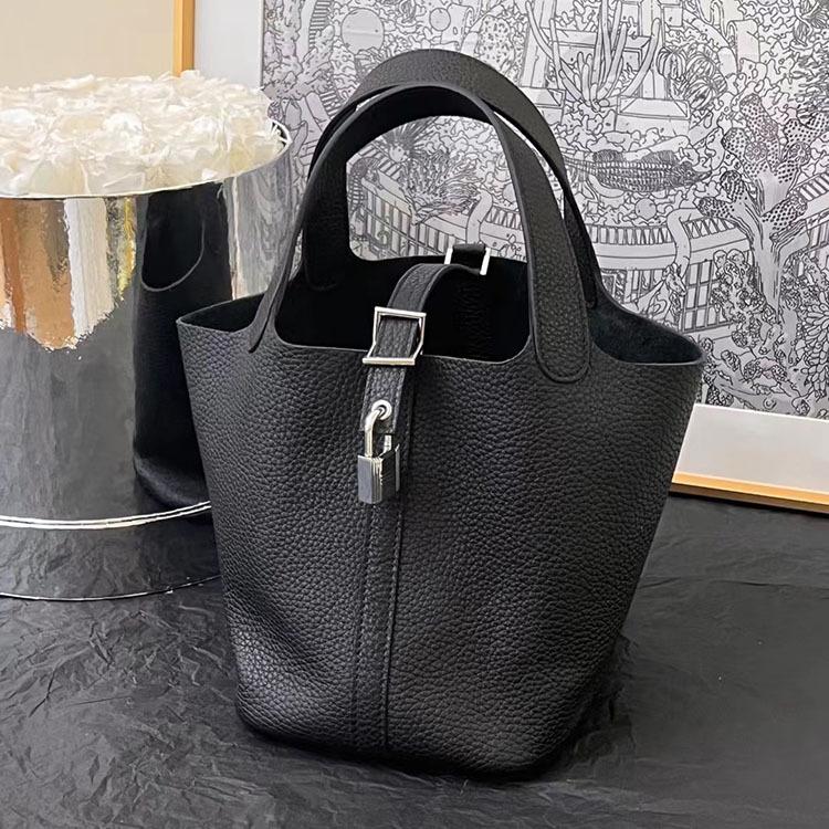 Semi Handmade Wax Thread Vegetable Basket 18cm Imported TC Cowhide Bucket Bag Commuting Versatile Handbag