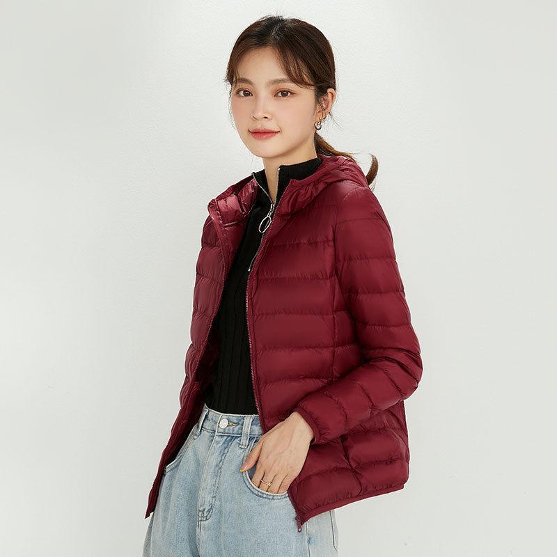 Women's Plus Size Lightweight Hooded Down Jacket - 90% Thin White Duck Down, Autumn/Winter Fashionable Outerwear