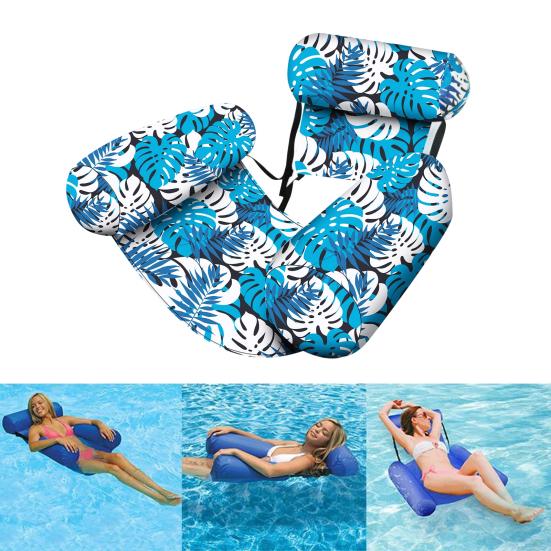 Inflatable Pool Floats for Adult Heavy Duty Pool Lounge Chairs Tropical Plants Pattern Water Floating Hammock for Summer Pool Beach Lake
