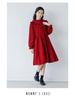 Girls' Red Ruffle Stand Collar Long Sleeve Waist-Hugging Dress for Autumn