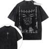Jujutsu Kaisen Shibuya-incidenten Gojo Satoru Vintage tvättad Anime T-shirt, Unisex Mörk Fantasy Anime Fan Streetwear Tee, 100% Bomull Casual Kortärmad