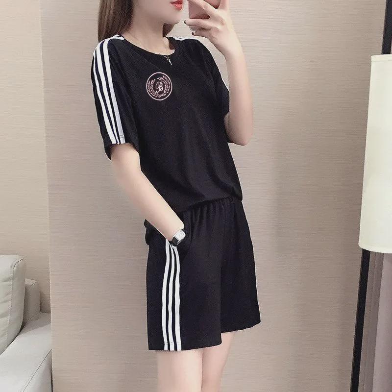 2025 Koreanisches College-Mädchen Lockerer Schnitt Sommer Sport Zweiteiler: Kurzarm-T-Shirt & Weitbeinige Shorts