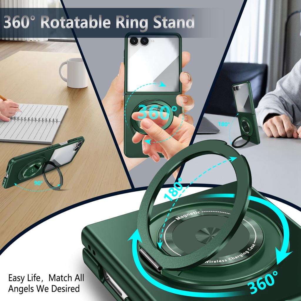 360 Rotating Ring Holder Magnetic Shockproof Phone Case for Samsung Galaxy Z Flip 7 Fe 6 5 4 3 Flip7 Flip6 Flip5 Flip4 Cover