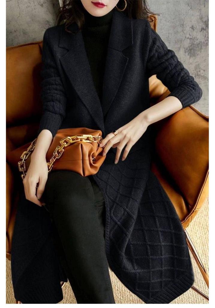 Women's Mid-Length Wool Knit Cardigan - Thickened Loose Sweater Coat for Autumn & Winter