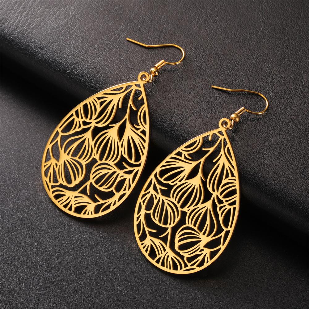 My Shape Hollow Leaves Flowers Earrings for Women Girls Stainless Steel Water Drop Earrings Geometric Fashion Jewelry Wholesale