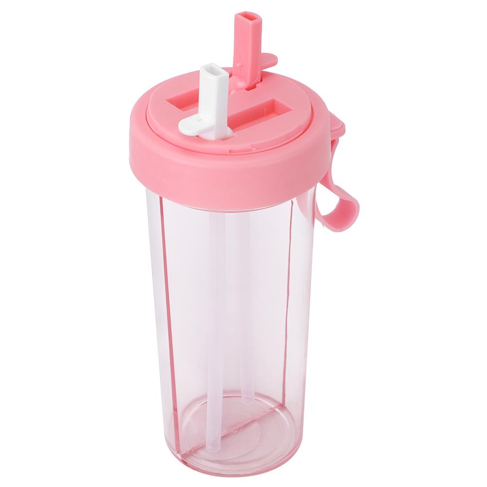 600ml Portable Two Straws Water Bottle Dual Use Drink Cup for Outdoor Travel Sport Geeen