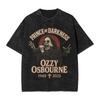 T-shirt Vintage Oversize a Maniche Corte Lavaggio Acido con Stampa Grafica Collage Retro Banda Ozzy Osbourne Blizzard of Ozz