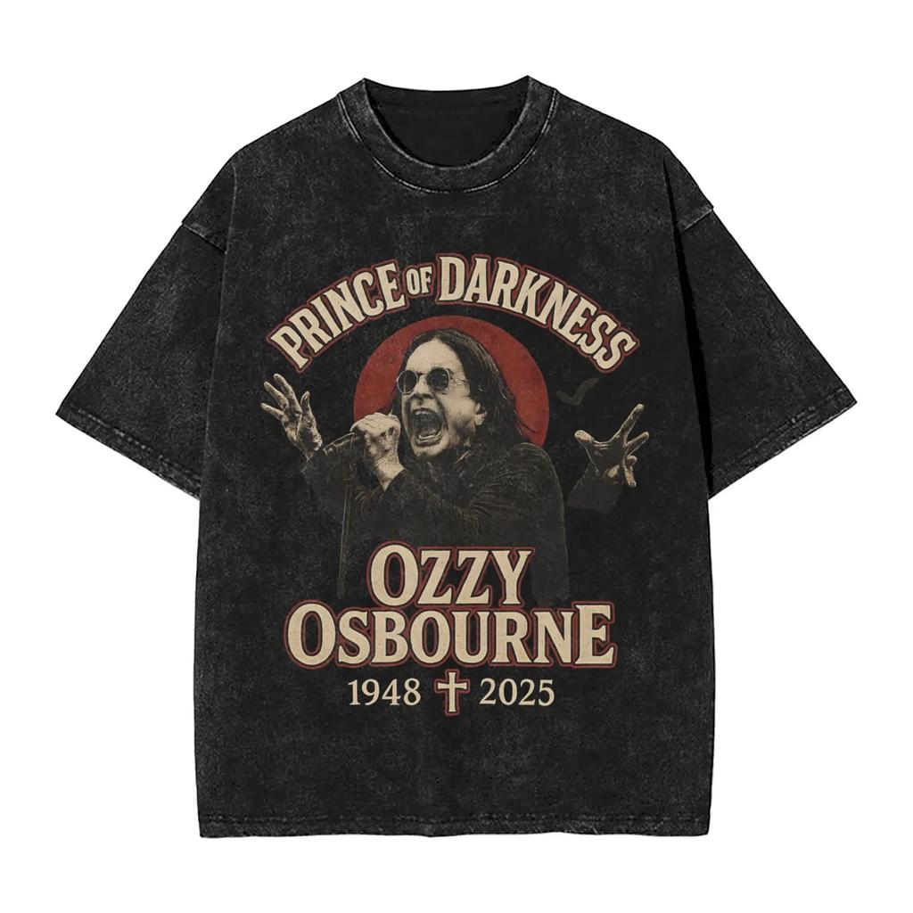 T-shirt Vintage Oversize a Maniche Corte Lavaggio Acido con Stampa Grafica Collage Retro Banda Ozzy Osbourne Blizzard of Ozz