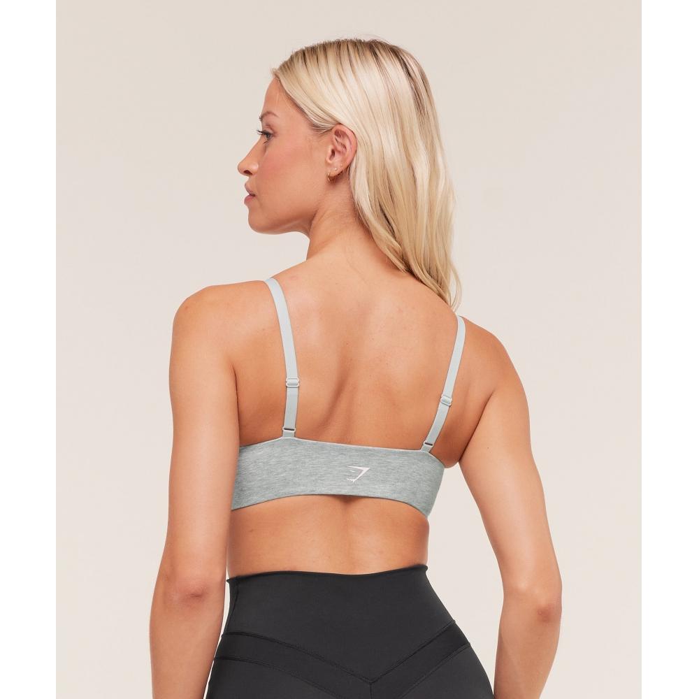 Gymshark Cotton Twist Front Bralette Light Grey Core Marl B4b6l Gbcn